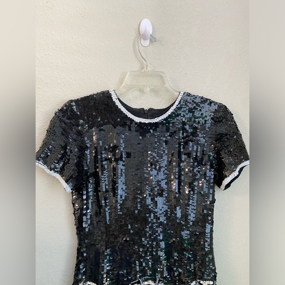 Rare AJ Bari Vintage Silk Sequins Beaded Scalloped Hem Cocktail Party Dress Sz 6 - Picture 3 of 16